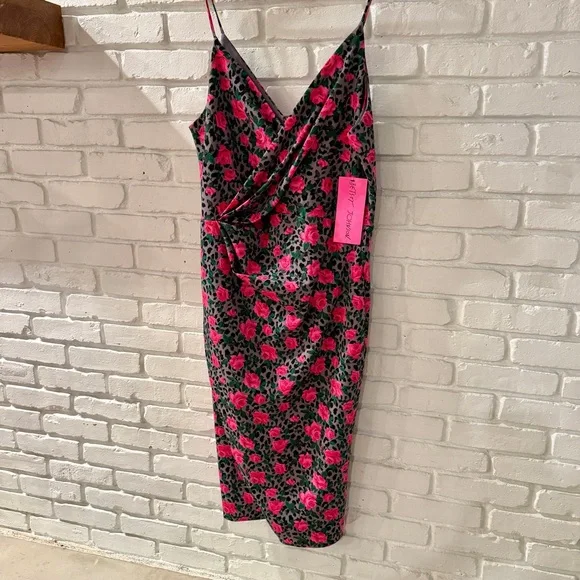 Floral Slip Dress Pink Rose Print Midi Bodycon Spaghetti Strap Y2K 90s Chic Date - Picture 7 of 12